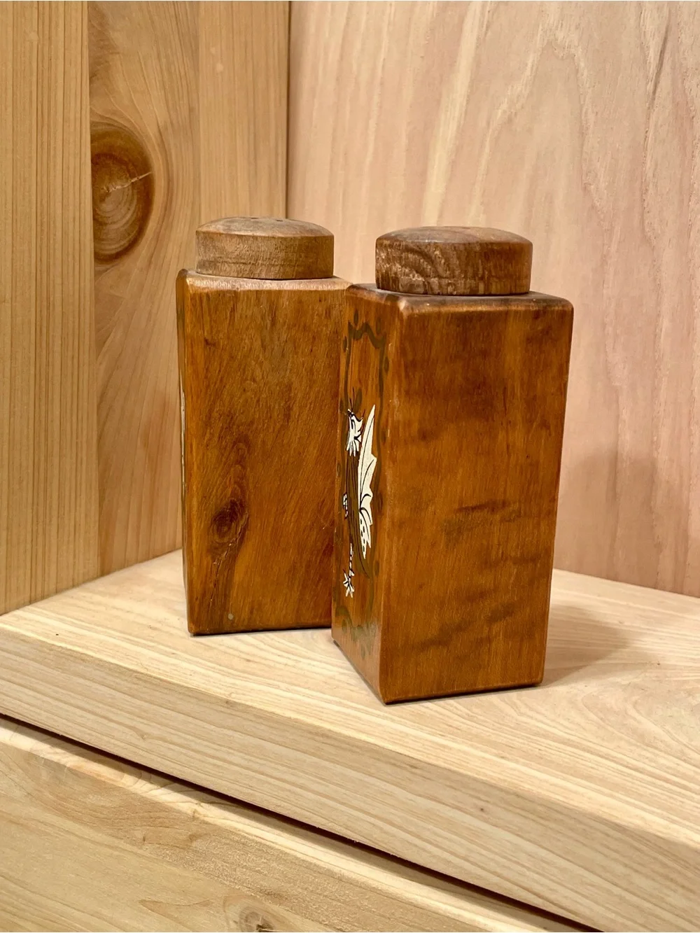 Wooden Hand Painted Salt & Pepper Shakers Vintage